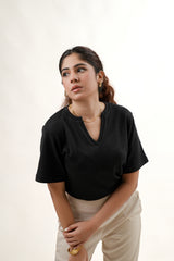 Waffle V tee - Black